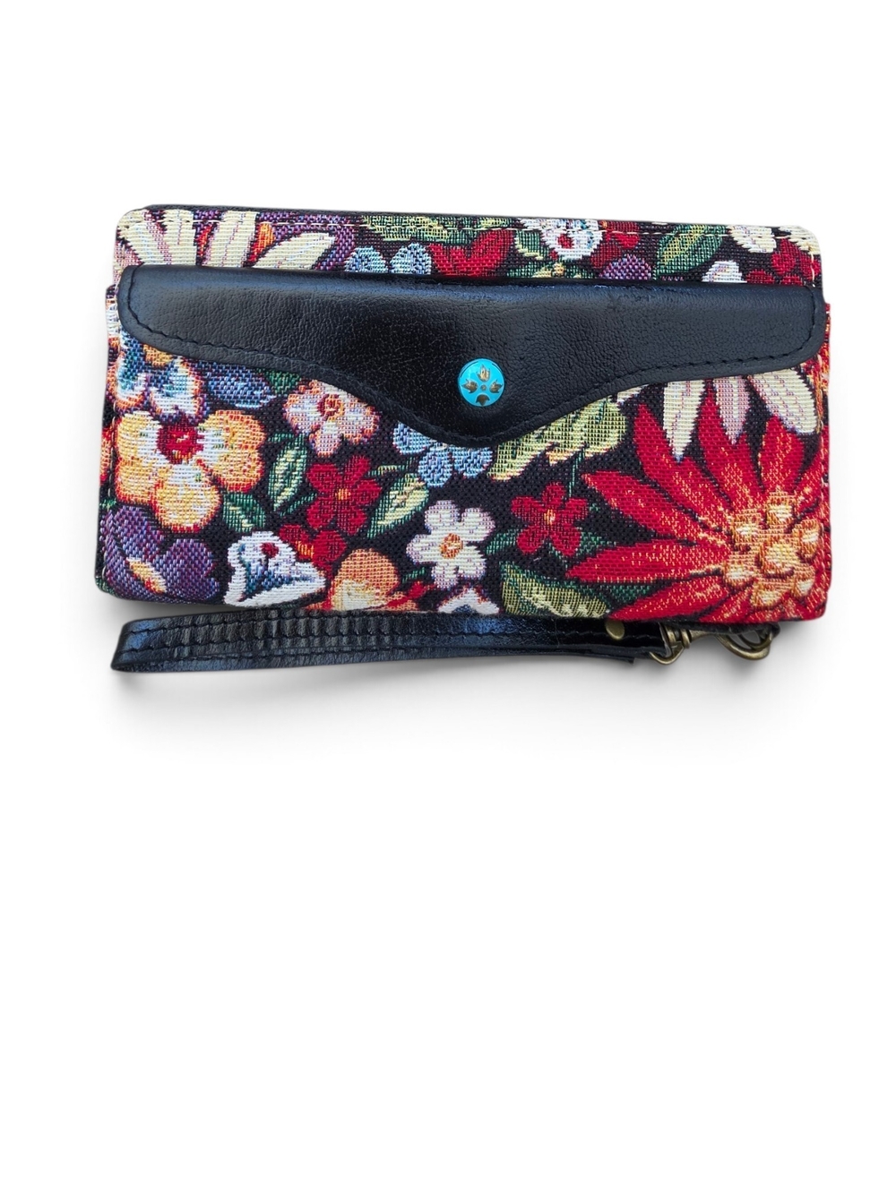 Patricia Nash Multicolor Floral Tapestry Wristlet with Black Trim